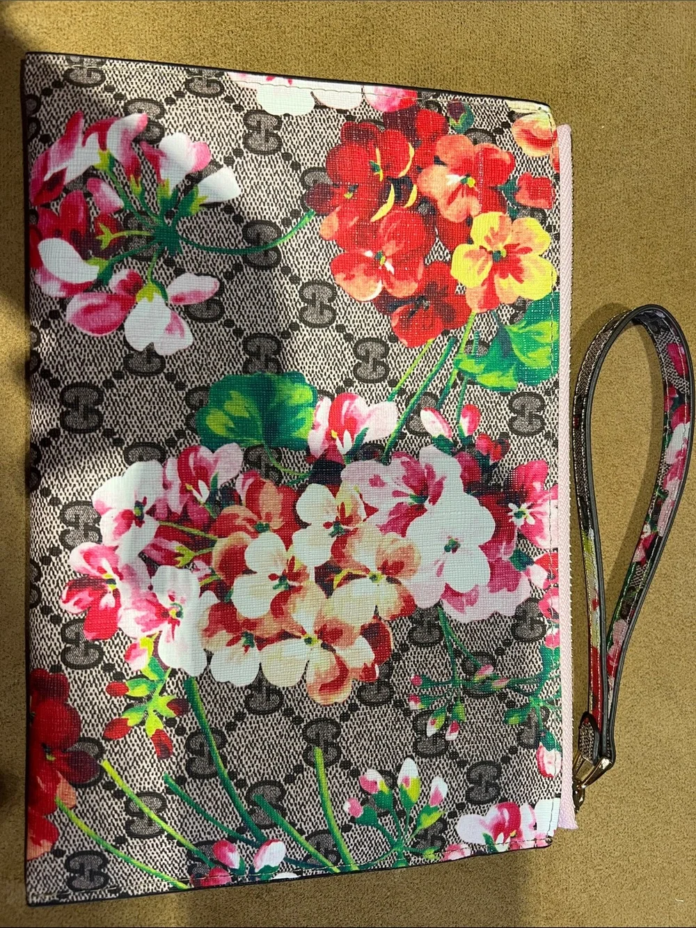 Designer Inspired Floral Print Wristlet Pouch in Pink